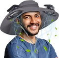 Wide Brim Outdoor Solar Fan Hat, UPF 50+ Fishing Hat for Man with 2 Solar Fan, 3 Modes 180°Rotating Fan Hats