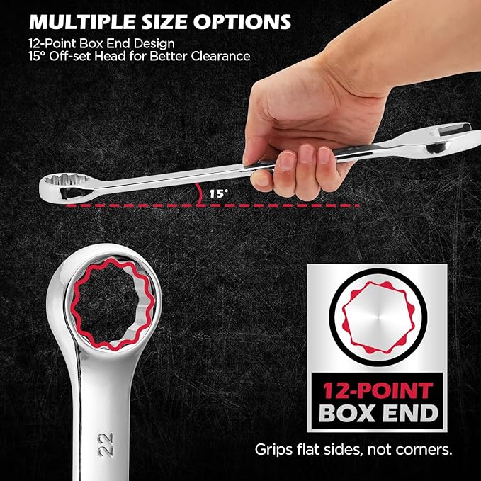 15-Piece Metric Combination Wrench Set, 8–22mm 12-Point Open End and Box End Wrench Kit with Organizer, Chrome Vanadium Steel Tools for Mechanics, Garages and Workshops