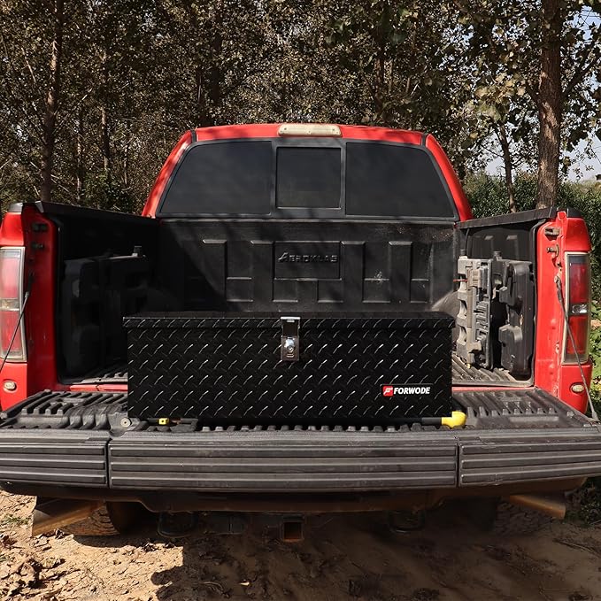 FORWODE 30 Inch Aluminum Truck Tool Box Lockable Truck Bed Tool Box Waterproof Truck Bed Storage Box with Side Handle Truck Tool Chest for Pickup, Truck Bed, RV, Trailer & Garage (Black)