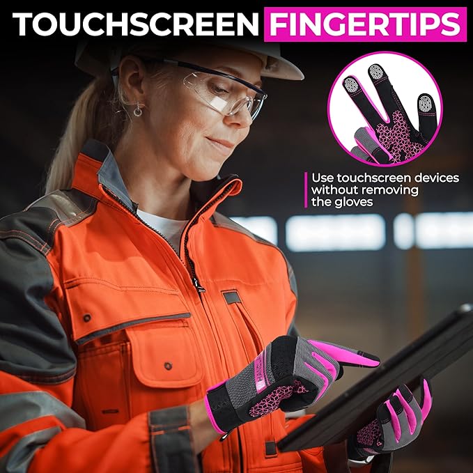 HANDLANDY Work Gloves for Women, Breathable Leather Gardening Glove for Yard Maintenance, Hand Protection with Touch Screen