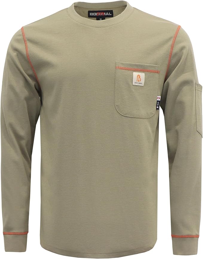 BOCOMAL FR Shirts for Men Lightweight Crew Long Sleeve Flame Resistant/Fire Retardant Shirt…