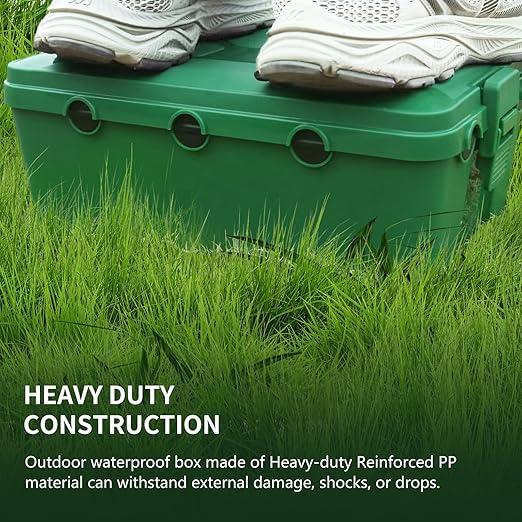 Large Outdoor Waterproof Electrical Box(12.9X 8.3 x 5.2 inch), IP54 Weatherproof Extension Cord Cover with 7 Cable Seal Entry, Protect Power Strip, Timer Outlet Plug, Holiday Light Decoration, Green