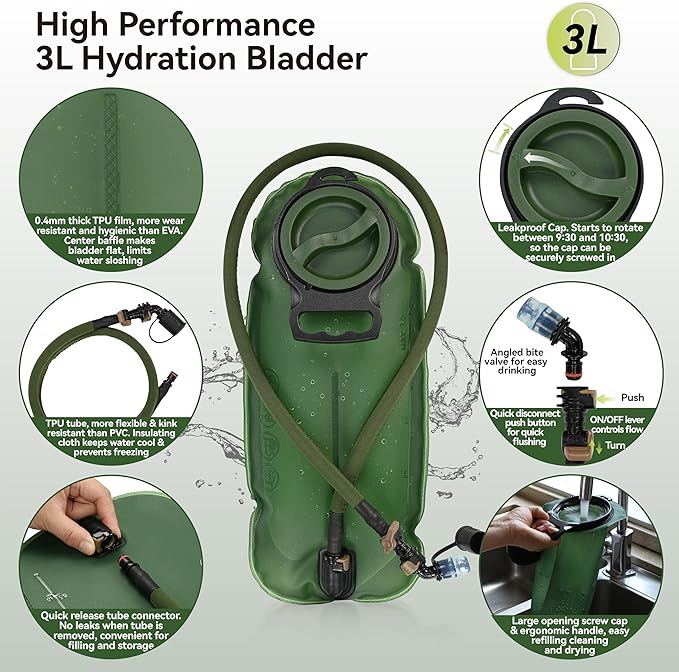 MARCHWAY Tactical Molle Hydration Pack Backpack with 3L TPU Water Bladder, Military Daypack for Cycling, Hiking, Running, Climbing, Hunting, Biking