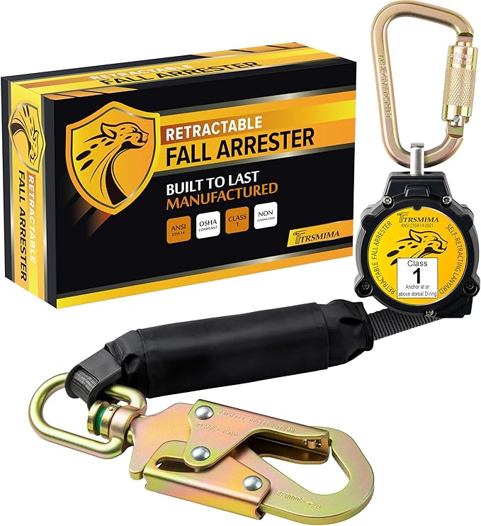 TRSMIMA Retractable Lanyard Fall Protection: 6FT Webbing Self Retracting SRL Fall Arrest for Safety Harness Construction Workers