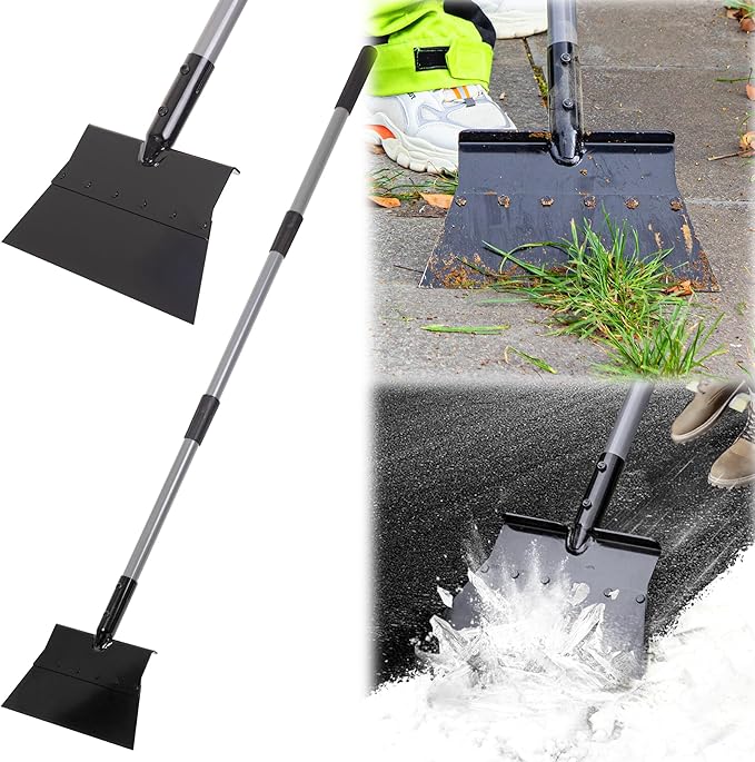 Suchtale Garden Flat Shovel,Floor Scraper, Heavy Duty Multifunctional Outdoor Cleaning Shovel with 54 Adjustable Long Handle, Ideal for Weed Removal, Lawn Edging,Trenching & Ice Scraping