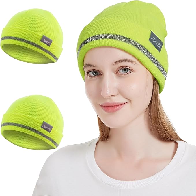 ProtectX High Visibility Safety Beanie, 360-Degree Reflective Comfortable Knit Beanie Headcover Hat, Warming Cap for Work
