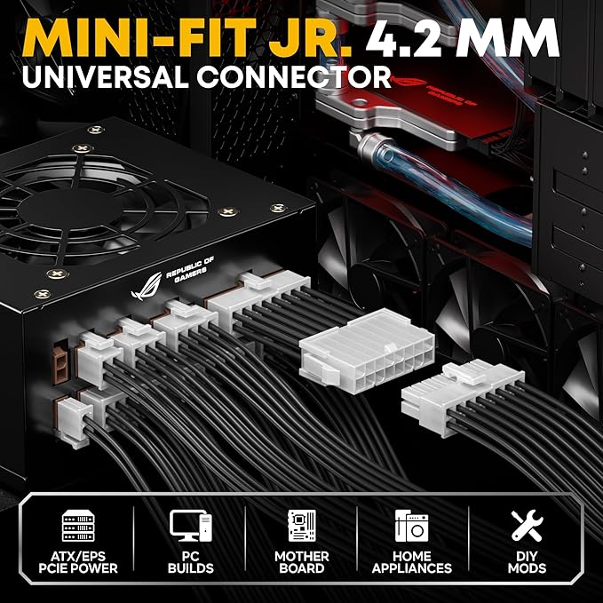 Mini-Fit Jr 4.2mm Crimping Tool Kit (2-24 Pin) with SATA & LP4 Connectors, 16-26 AWG Terminals. Ratcheting Crimper, Stripper & Extractor. Fits Molex Mini-Fit Jr for PC Modding, ATX/GPU/PSU