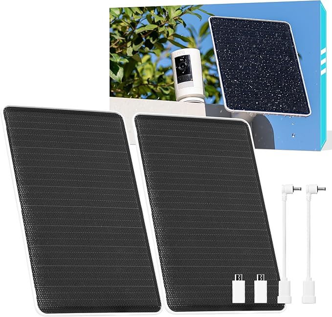 5V 8W Solar Panel for Security Camera, For Bird Feeder, 4G AOV Trail Cam, Ring Tapo Eufy Vicohome Eseecloud, Native USB-C, Micro-USB & DC 3.5mm*1.35mm, 23% Conversion, 9.8 Ft, 180 Days Exchange Policy