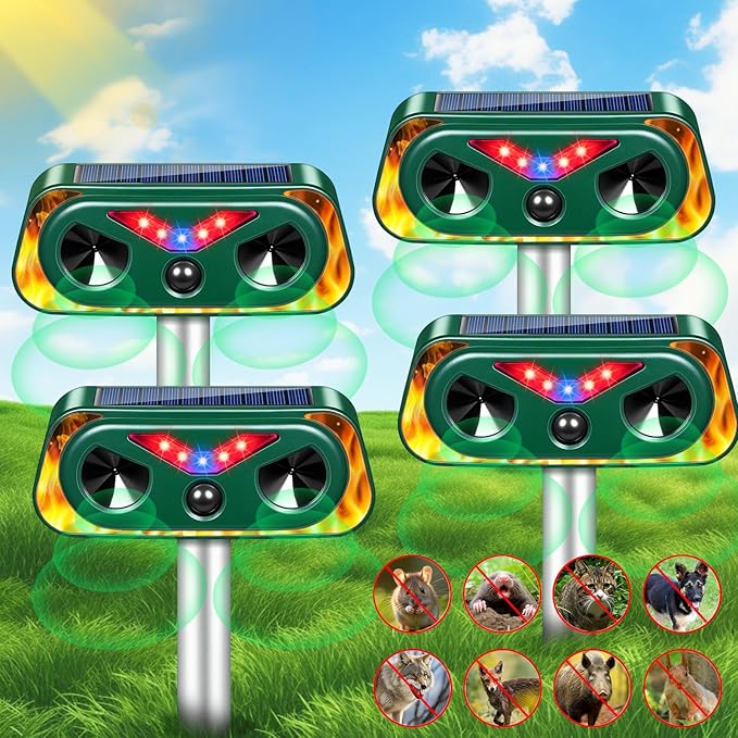 2026 Solar Ultrasonic Animal Repeller Outdoor with Flashing Lights & Motion Sensor,Upgraded Waterproof Animal Deterrent Devices for Deer,Cat,Squirrel,Rabbit,Raccoon,Fox,Skunk Repellent for Yard Garden