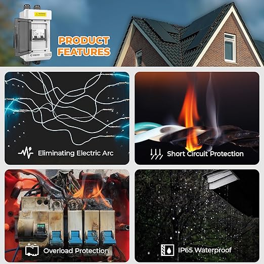 Solar Panels Disconnect Switch 80A 1000VDC PV Shut Off Switch Outdoor 1 in 1 Out Circuit Breaker Box IP66 Waterproof UV-Proof