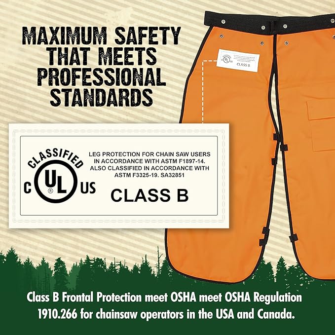 FORESTER Chainsaw Chaps for Men & Women | Apron-Style Chaps with Pocket & Adjustable Waist | Chainsaw Safety Equipment