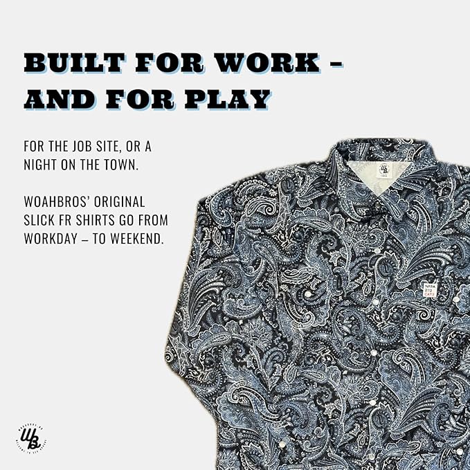 WoahBros FR Shirts for Men, 8oz Midweight Flame Resistant Welding Shirt, 100% Cotton, Pearl Snap Buttons - CAT2/NFPA2112