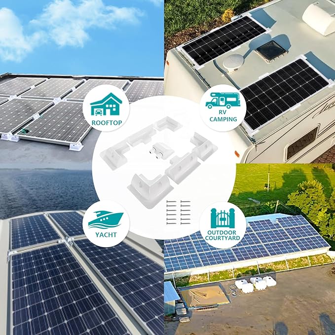 Solar Panel Mounting Brackets Kit, 7PCS RV Roof Mounts, No Drill, Caravans, Campervans (White)
