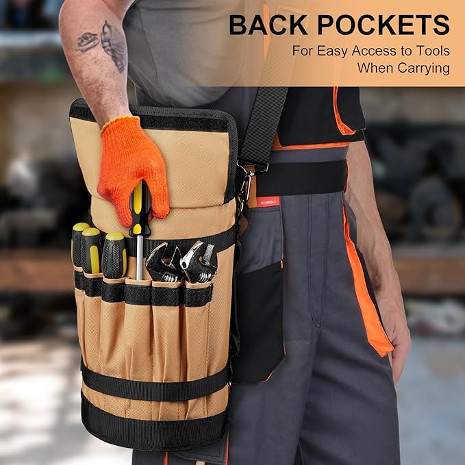 Tool Bag,Large Roll Up Tool Bag Organizer,13 Pockets Tool Roll Storage Pouch,Heavy Duty Portable Tool Storage Carrier Bag for Men,Mechanic,Electrician,Valentines Day Gifts for Men,Brown