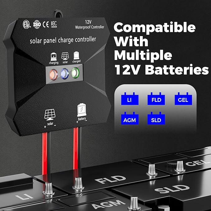 Voltset MPPT Solar Charge Controller : IP68 Waterproof - Display for Gel AGM Lead-Acid Lithium LiFePO4 Battery - Used in RV Marine Camper Van Truck Trailer (MPPT Solar Charge Controller New Model)