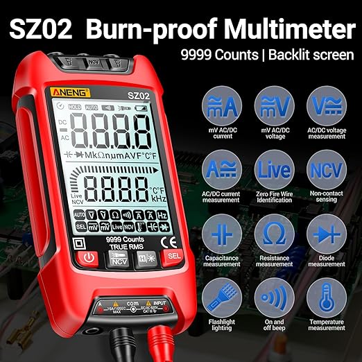 ANENG SZ02 Multimeter,Digital Voltage Tester Meter,TRMS 9999 Counts Voltmeter Measures ac/dc Current,Voltage,NCV,Resistance,Continuity,Capacitance,Diodes,Auto-Ranging Ohm,Amp Electrical Tools