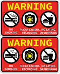 2 PCS No Smoking in This Vehicle, In Car Camera Recording, No Eating or Drinking Stickers，Waterproof and UV Resistant for Van Car SUV Taxi Driver Window Door