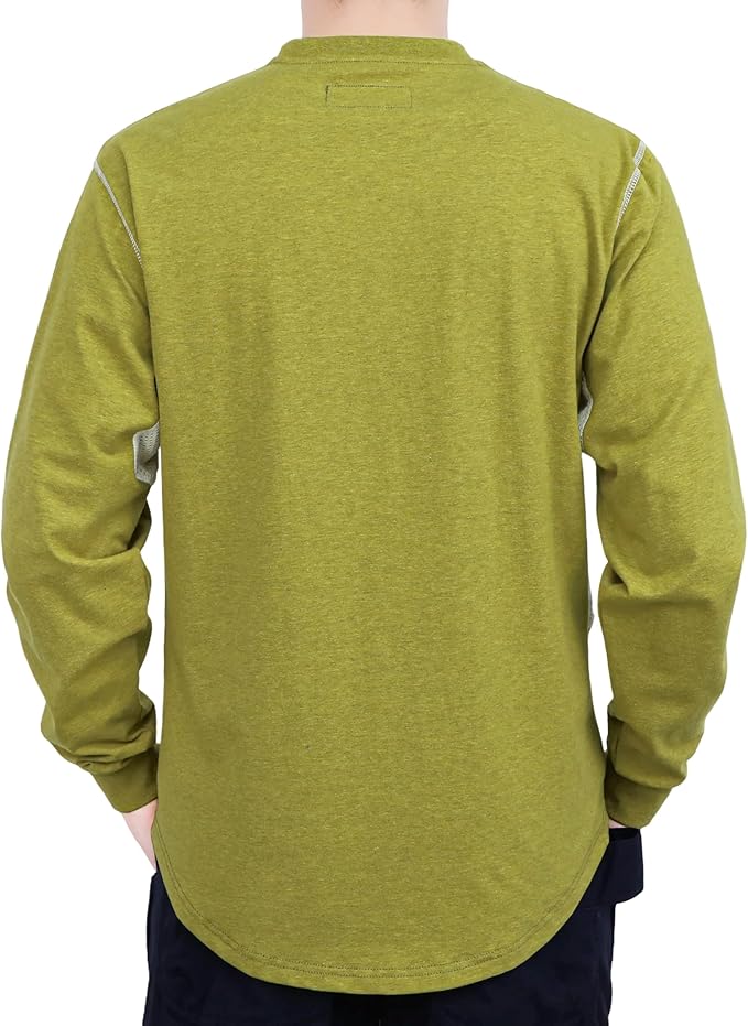 BOCOMAL FR Shirts for Summer Breathable Vented Design 6oz Heather Jersey Flame Resistant Long Sleeve Crew T Shirt