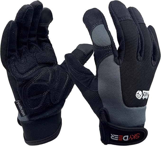 SKYDEER Touch Screen Leather Work Gloves for Men, Impact Protection, Vibration Reduction, Machine Washable Gardening Gloves (SD8820G/XL)