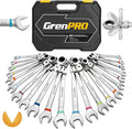 23PCS Flex-Head Ratcheting Wrench Set, Combination Ratchet Wrenches Set Metric and Standard & SAE with Organizer Box, 6-18mm & 1/4" to 3/4" with Color Ring, CRV Socket Mechanic Tools Sets