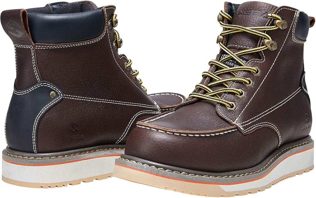 HISEA NINGO Work Boots for Men Steel/Soft Toe Boots,6” Water Resistant Slip Resistant Industrial & Construction Work Shoes, Composite Toe Working Boot