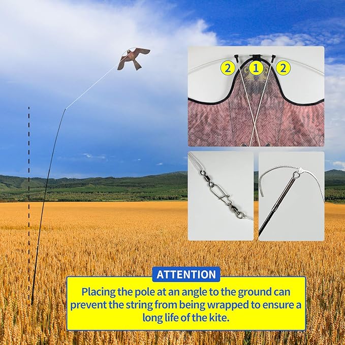 eyijklzo Bird Scarer Flying Kite Crops Farm Flying Bird Hawk Flying Kite with 4m Telescopic Pole