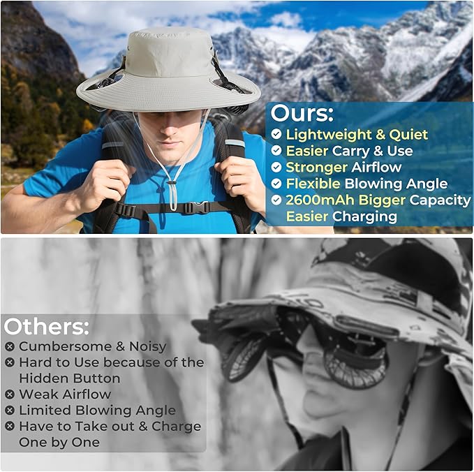 AMACOOL Bucket Hat Fan, Gifts for Him Father Dad Husband, Fishing Essentials for Men Women Camping Hiking Beach Gardening