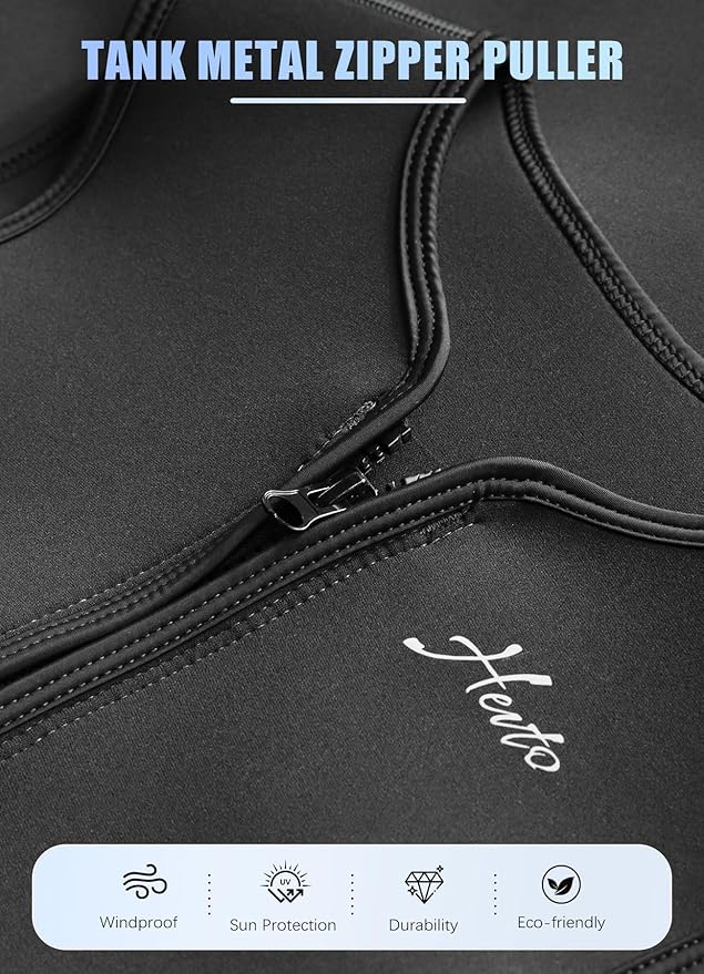 Hevto Men Wetsuit Tops and Vest 3/2mm Neoprene Jacket Surfing Swimming Front Zip Wet Suit for Water Sports