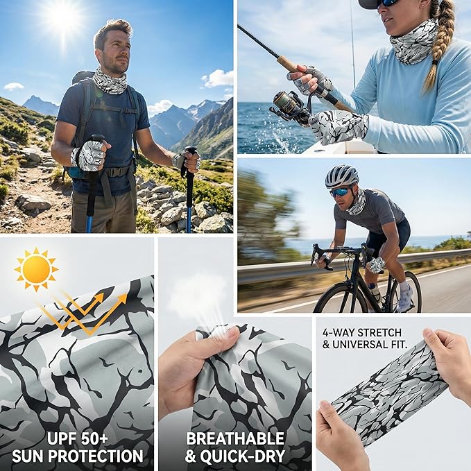 UPF 50 Sun Protection Neck Gaiter - 13-in-1 Multifunctional Face Cover for Hiking, Fishing, Cycling