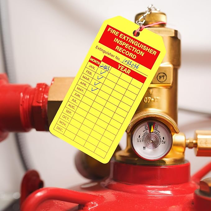 160 Sets Fire Extinguisher Tags with Adjustable Wire Ties Monthly Inspection Record Tags for Indoor Outdoor 4.2 x 2.1 Inch Yellow