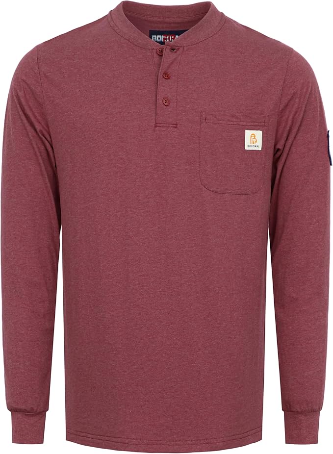 BOCOMAL FR Shirts Flame Resistant Shirt 5.5oz 100% Cotton Light Weight CAT2 Fire Retardant Henley Shirts