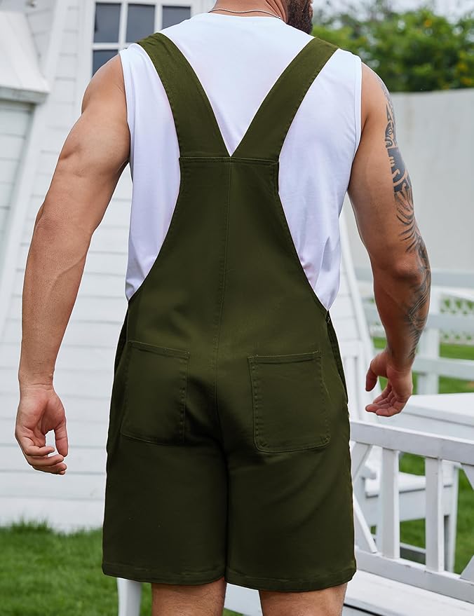 Bindefon Denim Overalls for Men Jean Shorts Jumpsuit Work Bibs Coveralls with Zipper