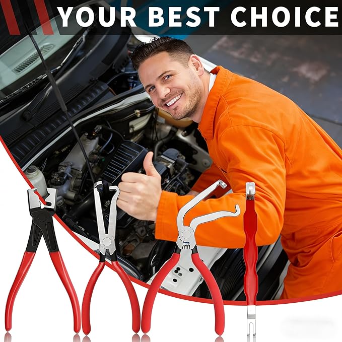 5-Pcs Kit Electrical Disconnect Pliers Set w/Gloves - Auto Connector Tool for Fuel Line, Wiring, Sensors & Coils | Quick-Release Car Truck Repair (Red)