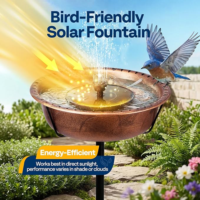 VIVOHOME Bird Bath with Solar Fountain for Outside, Weather-Resistant ABS Birdbath Bowl with Solar Powered Pump, Metal Ground Stake for Outdoor, Garden, 1.45 Gallons, Bronze