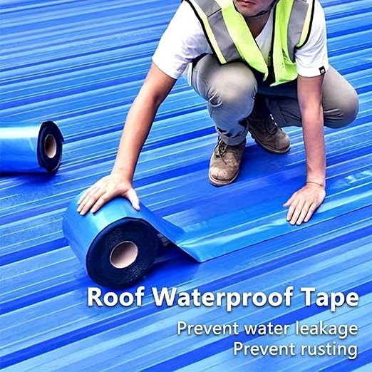Heavy Duty Industrial roof Waterproof Tape, Suitable for Metal Surfaces, Corrugated Roofs, and Iron Plates - Durable, high-Grade sealant, Industrial roof Maintenance (Blue, 7.874in*196.85in)