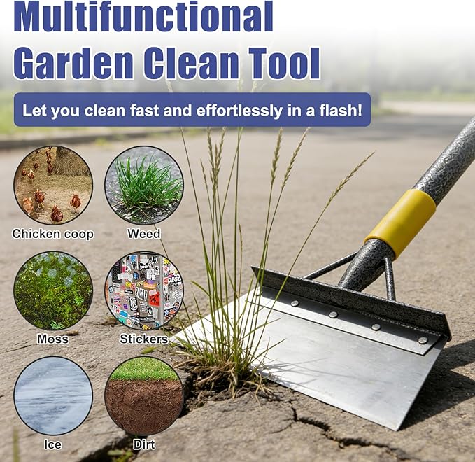 Garden Shovel: Heavy Duty Ice Scraper with Metal Flat Head, Multifunctional 60in Long Handle Floor Scraper for Breaking Removing Hard Ice on Driveway Walkway Road
