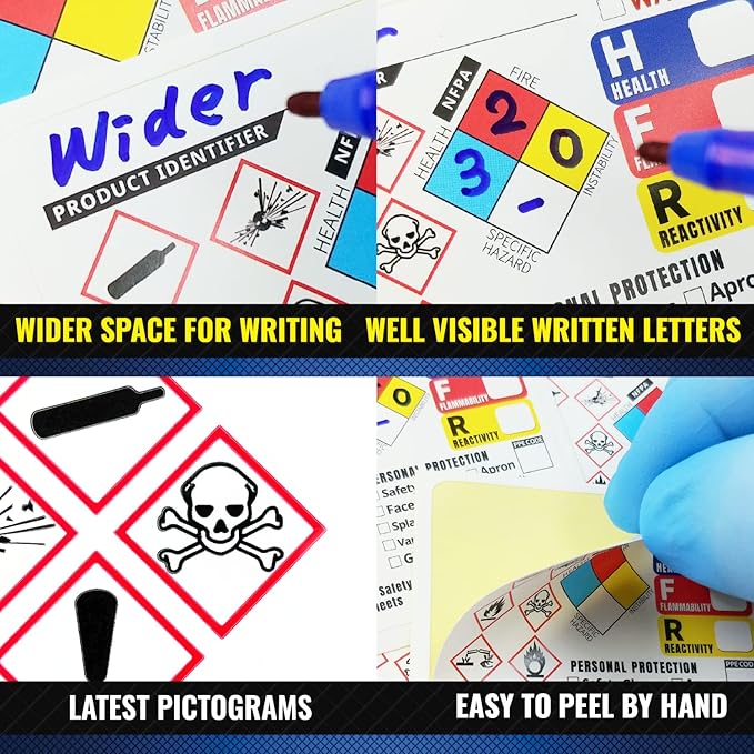 2-1/2'' x 2-1/2'', Optimized GHS Labels Hazardous Chemical Safety Data Stickers - HAZCOM Secondary Container HMIS OSHA MSDS Hazard NFPA SDS MSD Hazmat Sheet