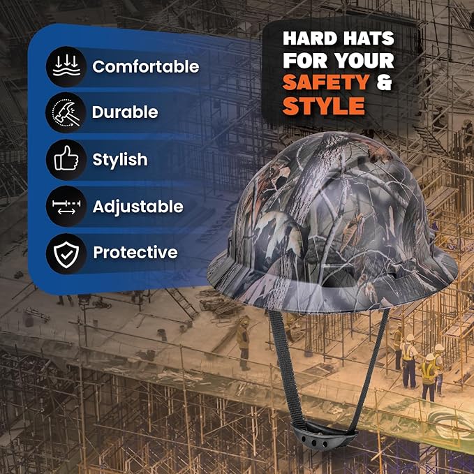 Acerpal Full Brim Vented Camo Design Matte Finish OSHA Construction Hard Hat with 6-Point Suspension