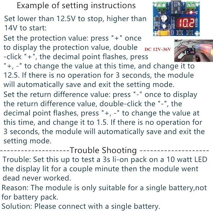 2pcs 12V-36V DC Voltage Protection Module Digital Low Voltage Protector Disconnect Switch Over Discharge Protection Module