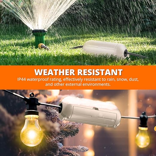 QUOBAS Outdoor Extension Cord Cover, Weatherproof Electrical Connection Box with Lockable Latches and Mounting Holes for Outdoor Sockets, Plugs, Outlets, Holiday Lighting, and Power Tools, Almond