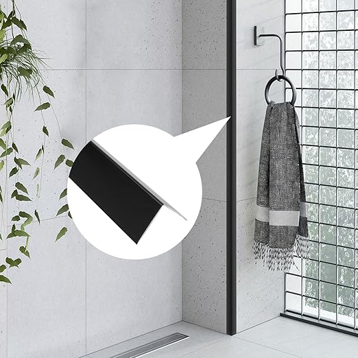 LC LICTOP Aluminum Corner Guards, Metal Angle Stock, Peel and Stick L Shaped Wall Door Frame, Cabinet Protectors Edge Trim Molding, 13.8in L x 1.55in W x 0.07in T, 4Pcs Black
