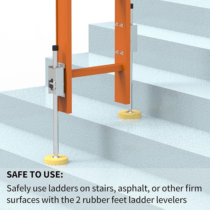 Ladder Stabilizer,Ladder Leveler Pair with Anti-Slip Rubber Feet, Adjustable Extension Ladders Leg Ground Leveler, with Anti-Slip Pattern Steel Pole, Ladder Accessories (02C)