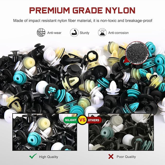 Nilight 845Pcs Car Push Retainer Clips Auto Fasteners Assortment 24 Most Popular Sizes Nylon Bumper Fender Rivets with 10 Cable Ties and Fasteners Remover for GM Ford Lexus Honda Chrysler Mazda
