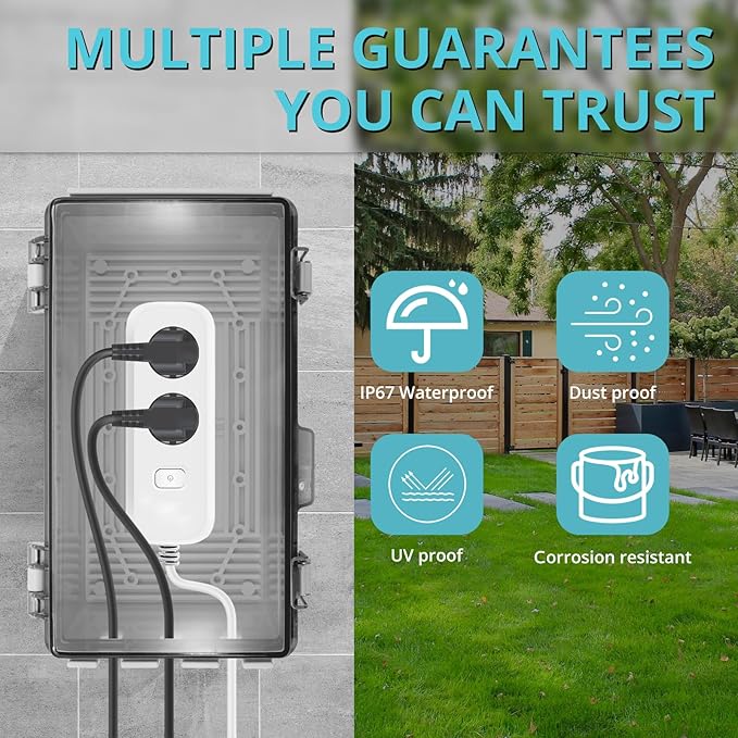 Outdoor Extension Cord Cover for Outside Outlet Plug Cover Waterproof, 9x5x4.3” Outdoor Electrical Box for Outlet Plug,IP67 Outdoor Waterproof Plug-in Distribution Box