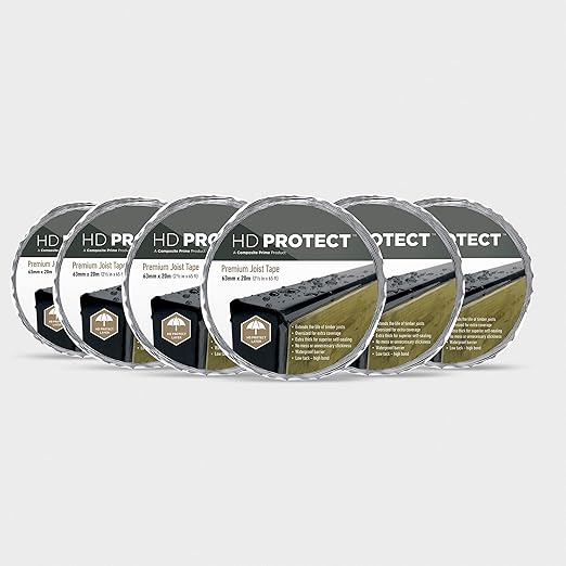 HD Protect Joist Tape - Premium Flashing Tape for Decking, Superior Self Sealing Waterproof Flashing Tape Extends The Life of Timber Joists by Preventing Rot (2.5 inches x 20 Meters, 6, Pack)