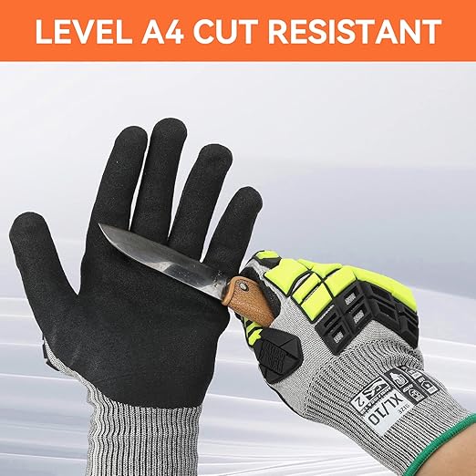 2 Pairs Safety Work Gloves,Impact Gloves for Men Women,Cut Resistant Non-Slip Heavy Duty Gloves with Nitrile Grip,Touch Screen Glove with Impact Protection for Mechanic Construction, XX-Large