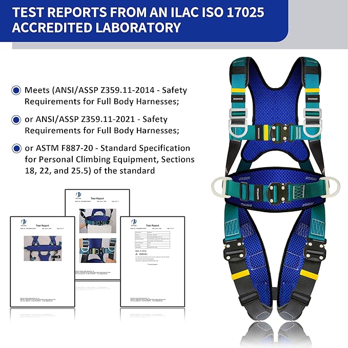 Full Body Protection Safety Harness 5pt Adjustment Safe Comfortable Construction Positioning Extra LongThick Leg Back Padded Push Button Quick Lock Buckle OSHA/ANSI compliant