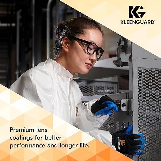 KleenGuard™ Maverick Eye Protection, (49312), Clear Anti-Glare Lenses with Black Frame and Orange Tips, 12 Pairs / Case