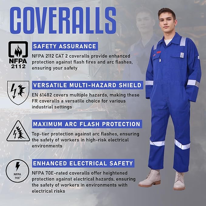 Flame Resistant FR Hi Vis Coveralls for Men NFPA 2112 Complied 7oz Overall for Men Reflective Tape 6 Pockets Coverall