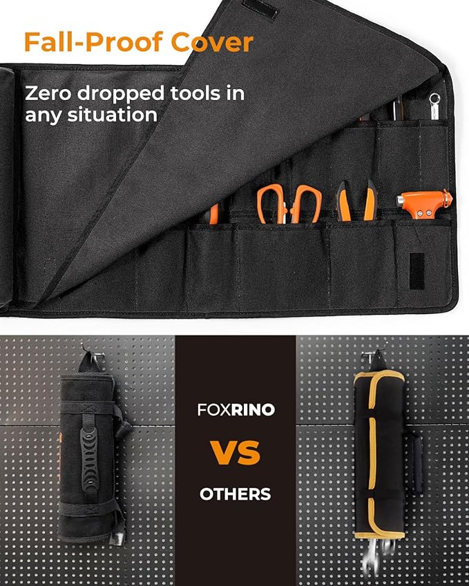 Tool Roll, Heavy Duty Tool Roll Bag Organizer, Roll Up Tool Pouch with 20 + 1 Pocket, Gifts for Men Father Dad Mechanic, Black